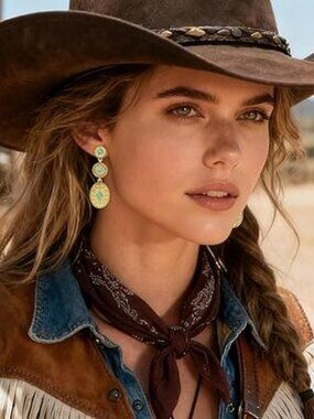 NEW Western Earrings Concho Dangle Earrings Country Cowgirl Chunky Turquoise